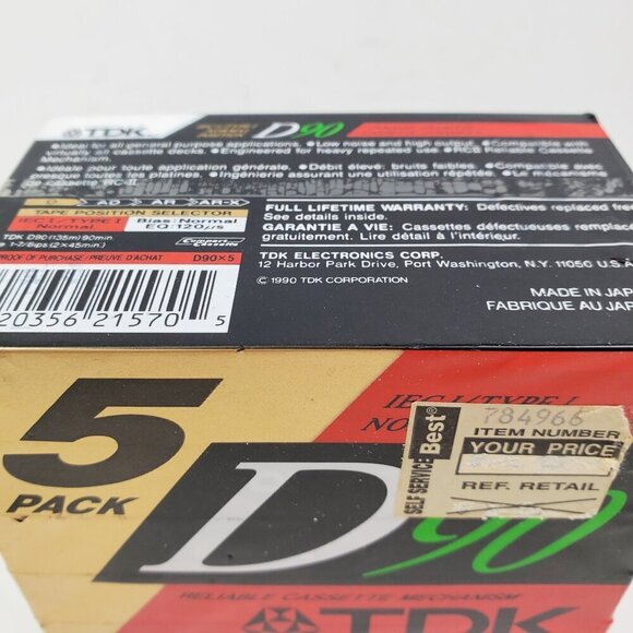 TDK D90 Blank Cassette Tapes 5 Pack IECI Type 1 Normal Bias Sealed - Picture 7 of 9